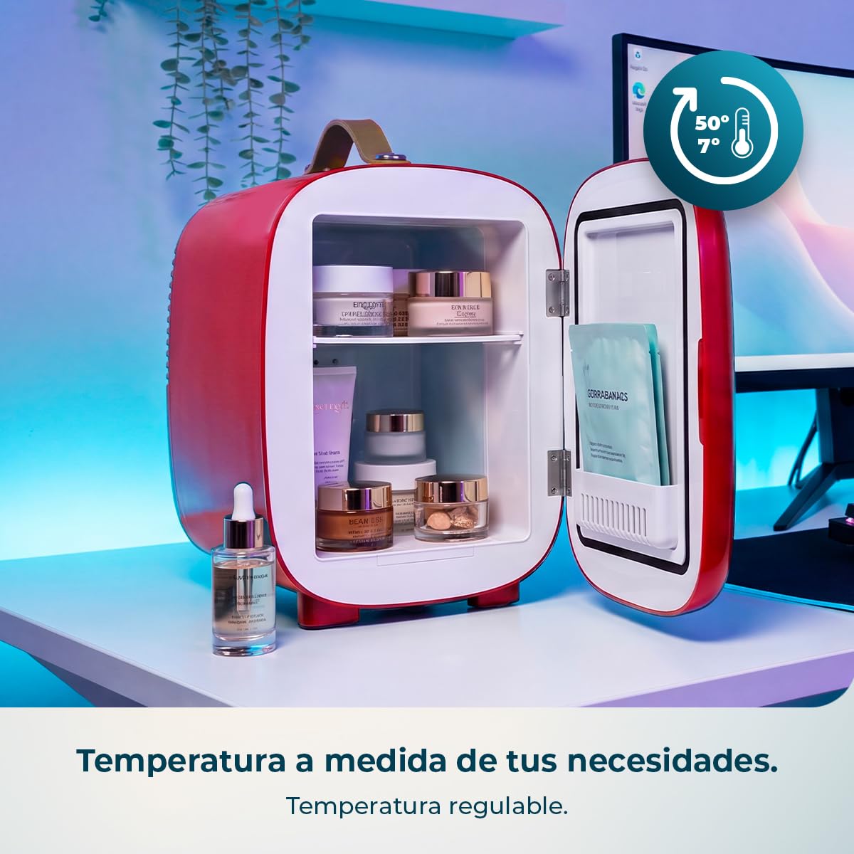 Cecotec Mini Frigorífico Bolero MiniCooling 4L Capri Red. Funciona a 12V y 220V, Especial para Coche y Caravanas, Función de Enfriamiento y Calentamiento, Rango de 7 a 50 Grados, Fácil Transporte