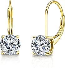 Moissanite Earrings, White Gold Plated Soild Sterling Silver Dangle Earrings 1.0ct-2.0ct D Color Brilliant Round Cut Lab Created Moissanite French Leverback Drop Earring for Women