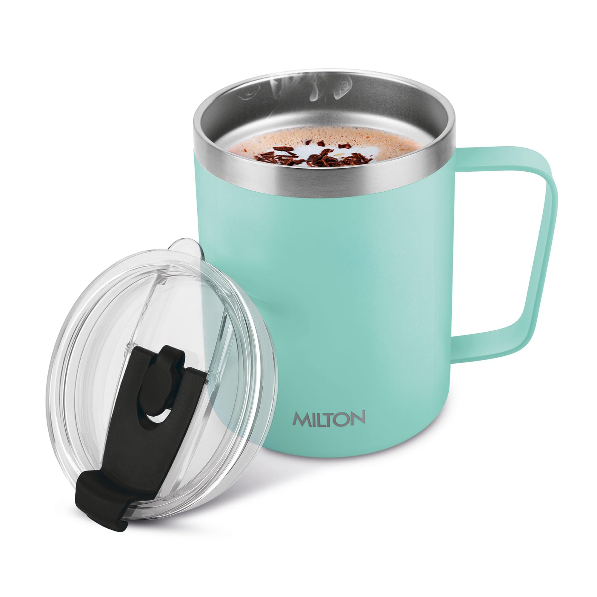 MILTON Travel Coffee Mug 14 oz with Straw, Double Walled, Stainless Steel Vacuum Insulated Coffee Tumbler with Lid and Handle, Perfect for Hot and Cold Drinks, BPA-Free, Dishwasher Safe, Clifton 400