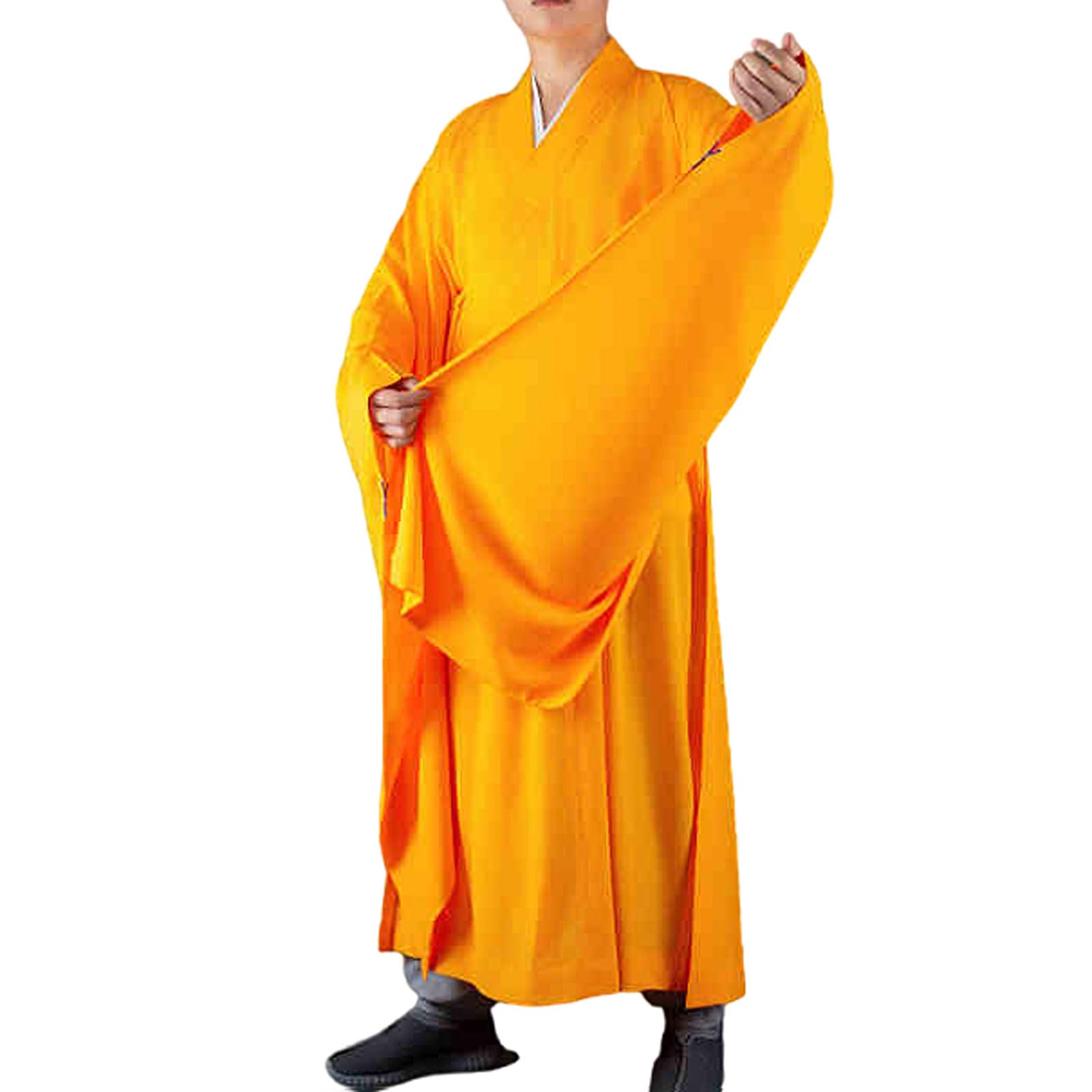 Buddhist Monk Robes,Long Cotton Kung Fu Shaolin Monk Robe,Clothing Monk Kung Fu Suits,Loose Traditional Buddhist Prayer Monk Clothing,Unisex,for Home Wear,meditation,chanting,practice