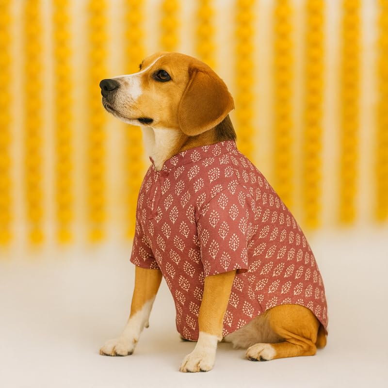 Image of Thunder Tails Soft Cotton Dog Kurta for Small Dogs & 1-2 Month Old Puppies | Comfortable Traditional Pet Apparel for Poodle & Mini Breeds | Ethnic Outfit for Special Occasions (Mauve, Medium)
