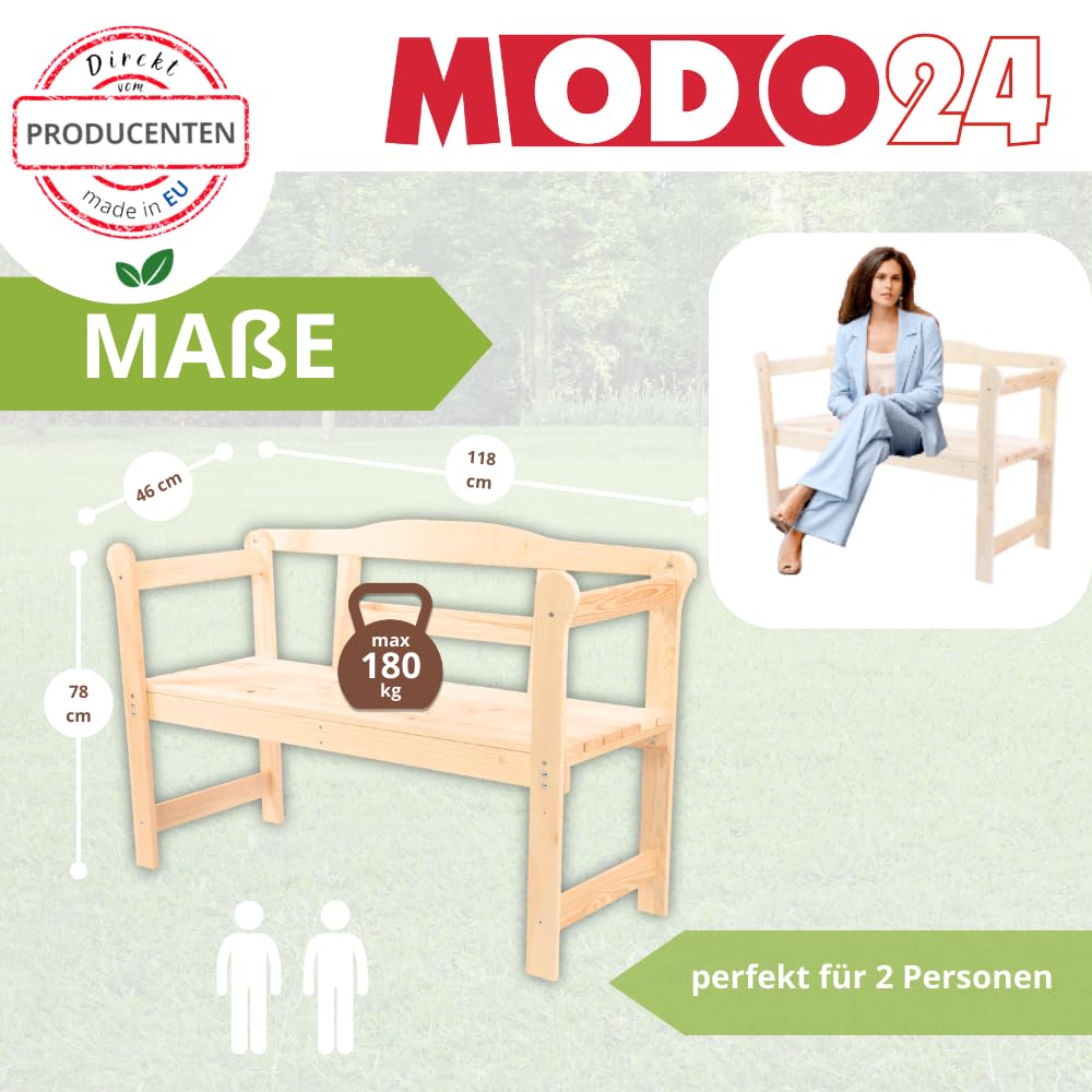 Gartenbank aus Holz, Schutzhülle aus PVC, Parkbank, Gartenmöbel, Sitzbank, Bank Friesenbank, Holzbank, 2-Sitzer, In- & Outdoor, FSC-Holz, Abmessungen 46x118x78 cm, Farbe: Braun