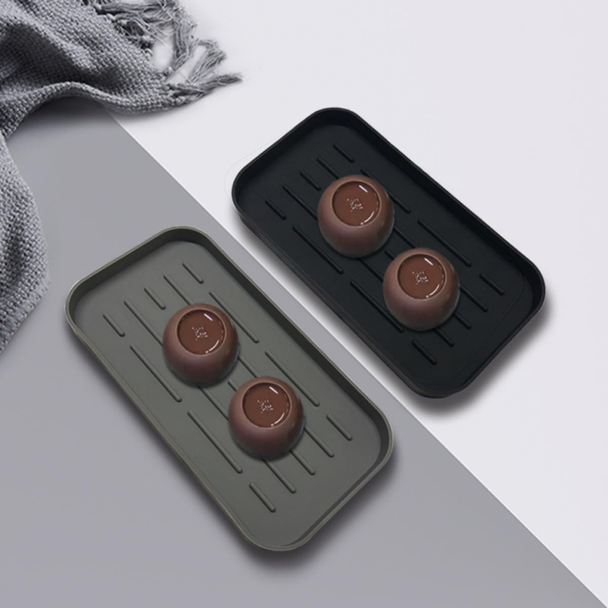 Tappetino per Asciugare i Piatti in Silicone Nero Scanalature Profonde, Organizer per Lavello da Cucina Facile da Lavare, per Piano di Lavoro e Bar