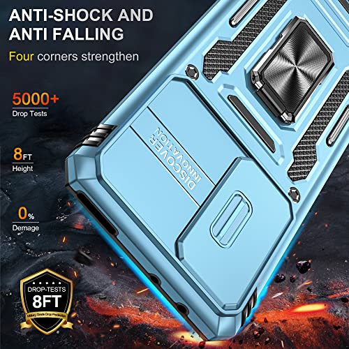 Image of Slide Camera Cover with Ring Holder Mobile Phone Case Cover for Xiaomi 12 Pro /Mi 12 Pro (Blue)
