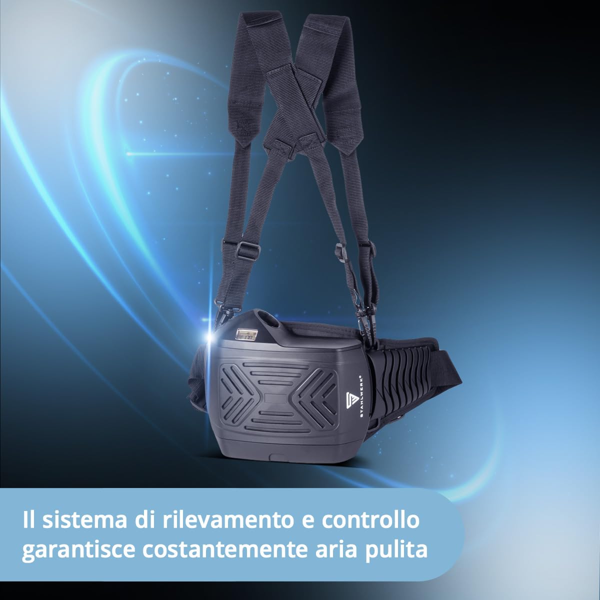 STAHLWERK Casco per saldatura automatico 3 in 1 Master Air, casco per saldatura con aria fresca, controllo di funzionamento tramite Bluetooth, riproduzione dei colori True-Colour, oscuramento da DIN 4