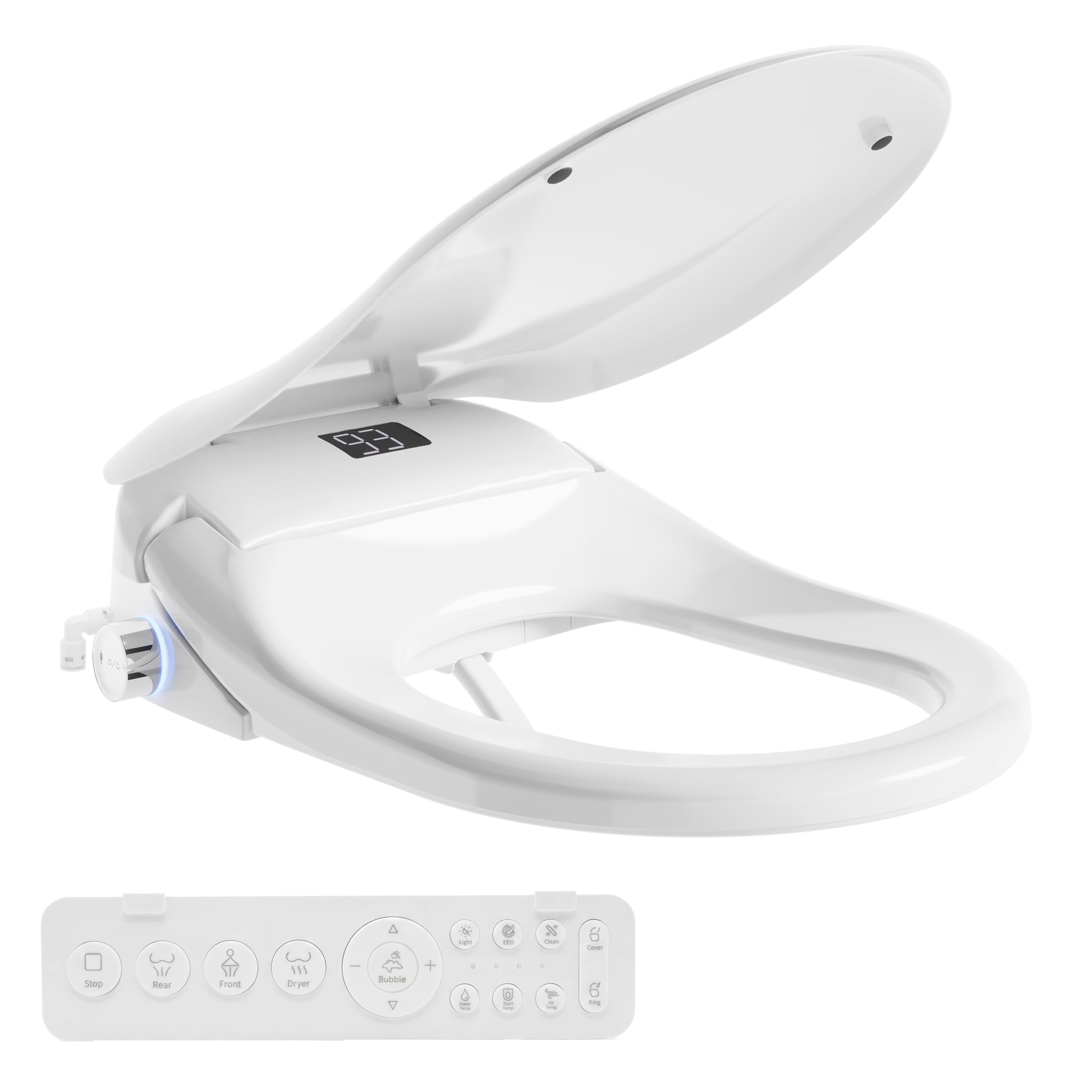 TOTTE Bidet Toilet Seat Round, Electric Bidet with Heated Water &amp; Remote – Heated Bidet Seat with Auto Open/Close, Bubble Foam Shield, Instant Warm Wash &amp; Dry, LED Nightlight for Family