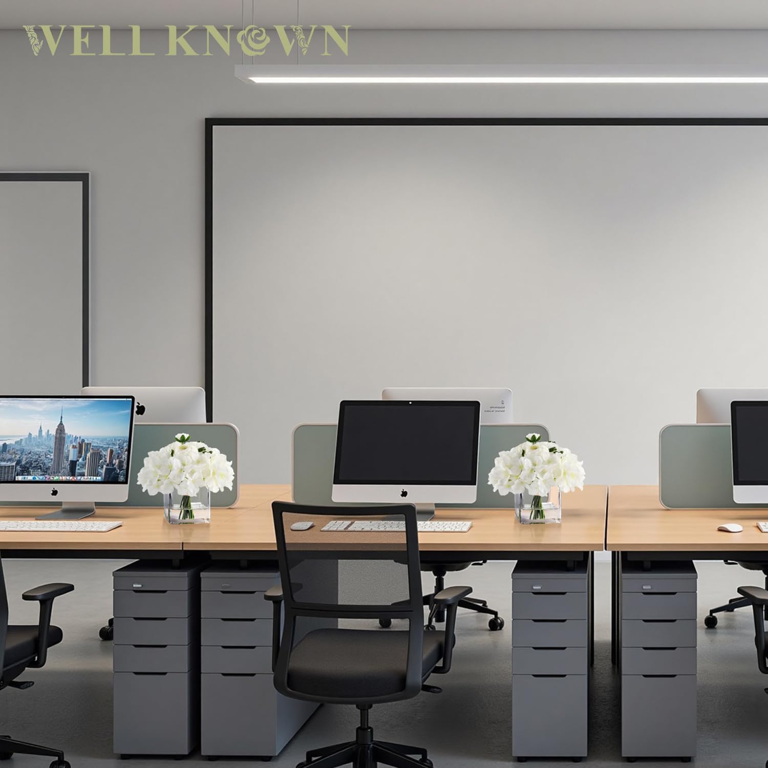 WELL KNOWN Fake Flowers in Vase, Hydrangea Ranunculus Artificial Flowers with Vase, Silk Faux Floral with Faux Water Arrangements Centerpiece for Office Dining Table Home Hotel Wedding Decor (White) - Image 9