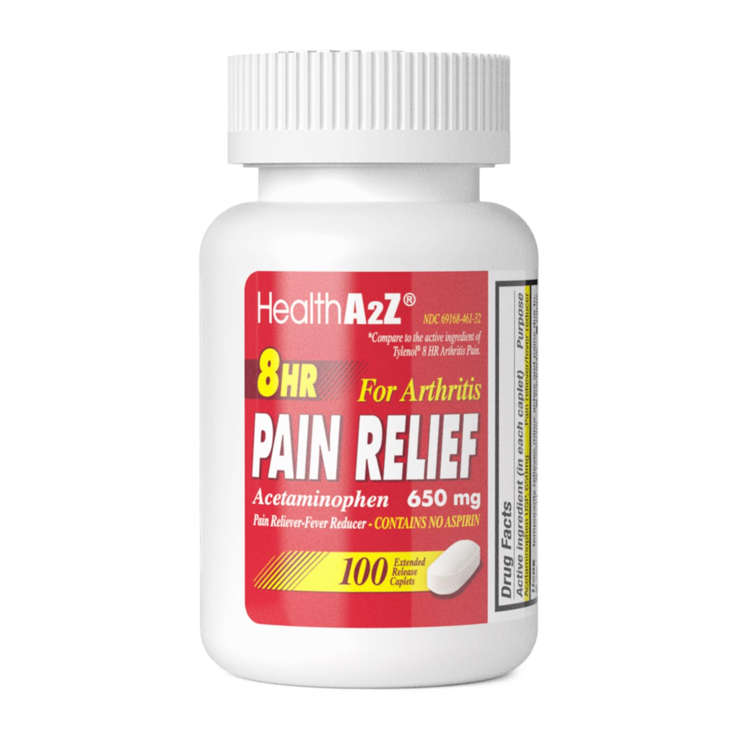 HealthA2Z® Pain Relief Extended Release | Acetaminophen 650mg | 8 Hours | Arthiritis Pain | Pain Reliever - Fever Reducer | Contains no Aspirin (100 Count)