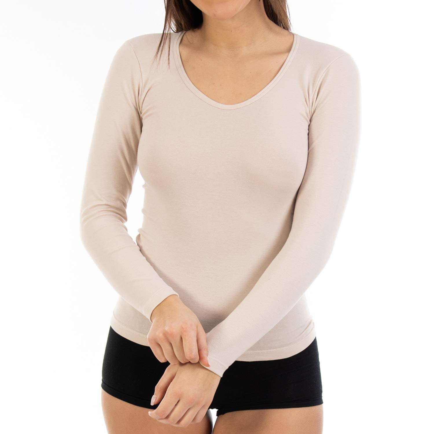 Lacotex Camiseta Interior de Mujer | Camiseta Camiseta Manga Larga y Cuello Pico | Confort y Protección Térmica Interior | Pack Ahorro 3 Unidades | LCT463