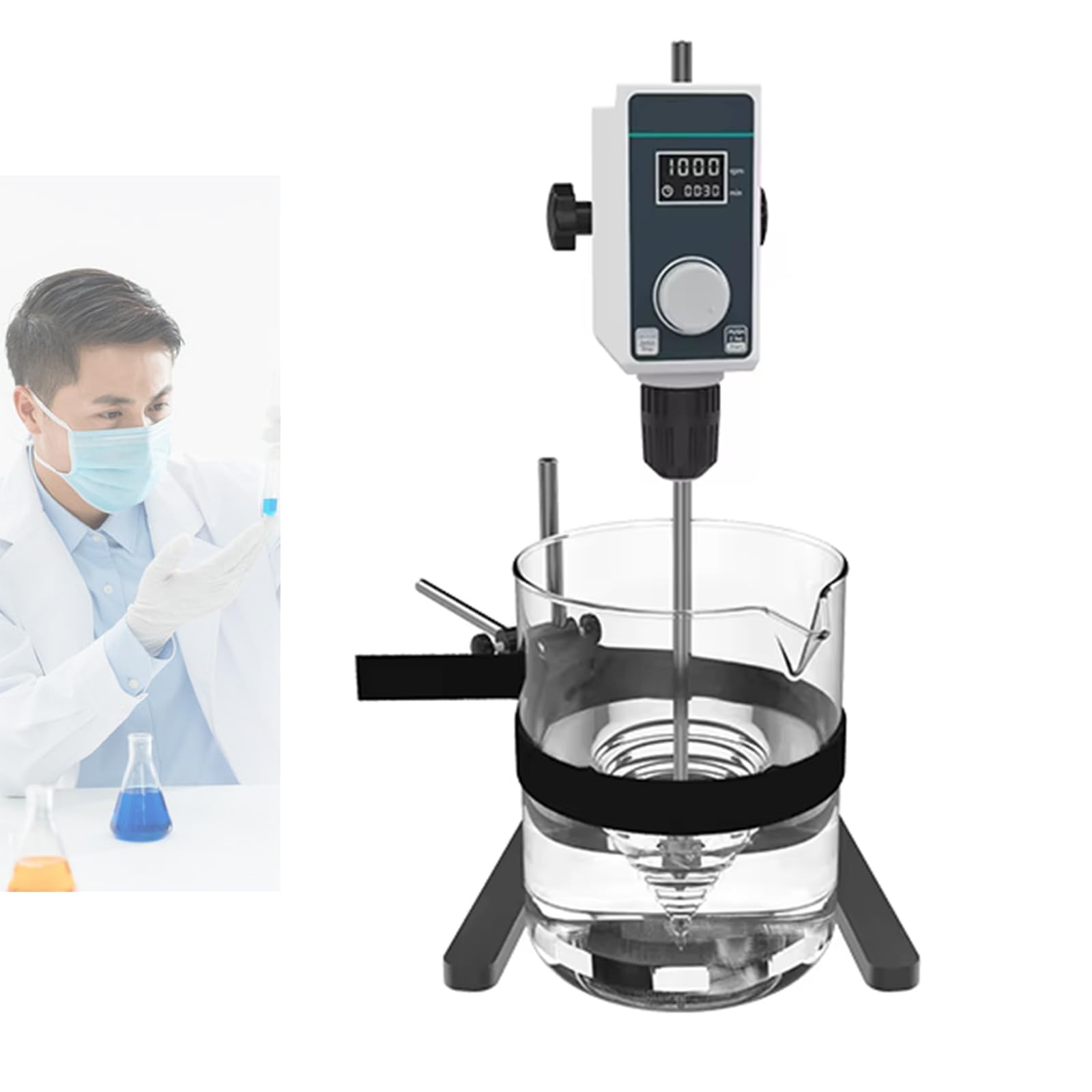Mezclador De Laboratorio PPLDABNK, Capacidad 10L/20L, Velocidad Ajustable, Temporizador De 0-24H, Paleta Y Soporte, Apto Para Mezclar Pinturas, Tintes Y Reactivos Líquidos.,OS-30S