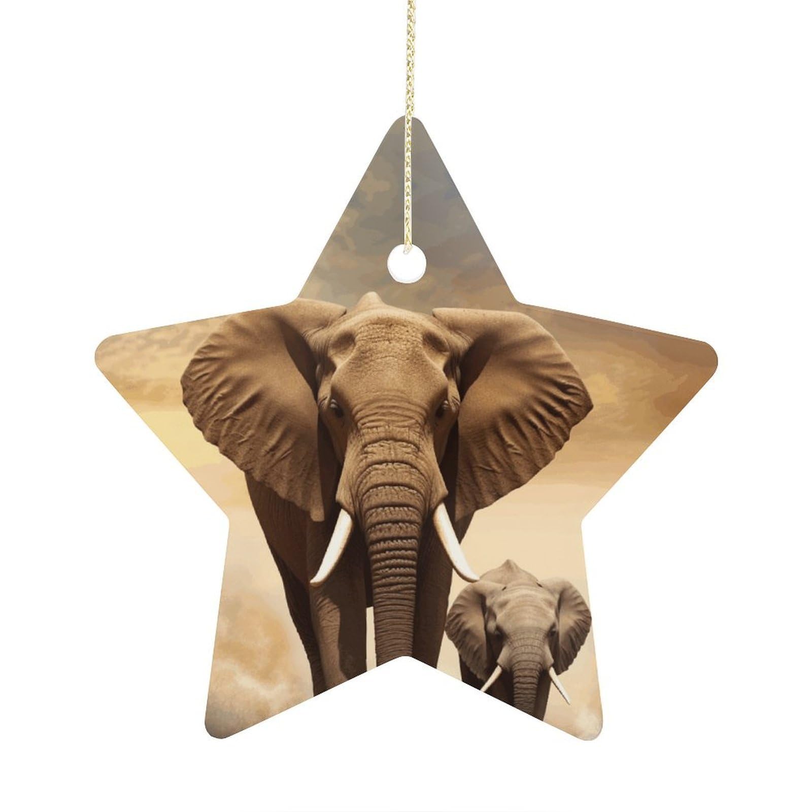 Elephant and Baby Elephant Stars Ornaments Ceramic Christmas Tree Hanging Light in Weight Christmas Star Pendants Funny Double-Sided Printed Xmas Ornaments for Gifts
