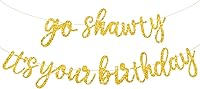 Vista 1 de BEISHIDA Pancarta "Gold Go Shawty It's Your Birthday" – 11.4 pies, NO DIY, pancarta de feliz cumpleaños con temática de hip hop con purpurina
