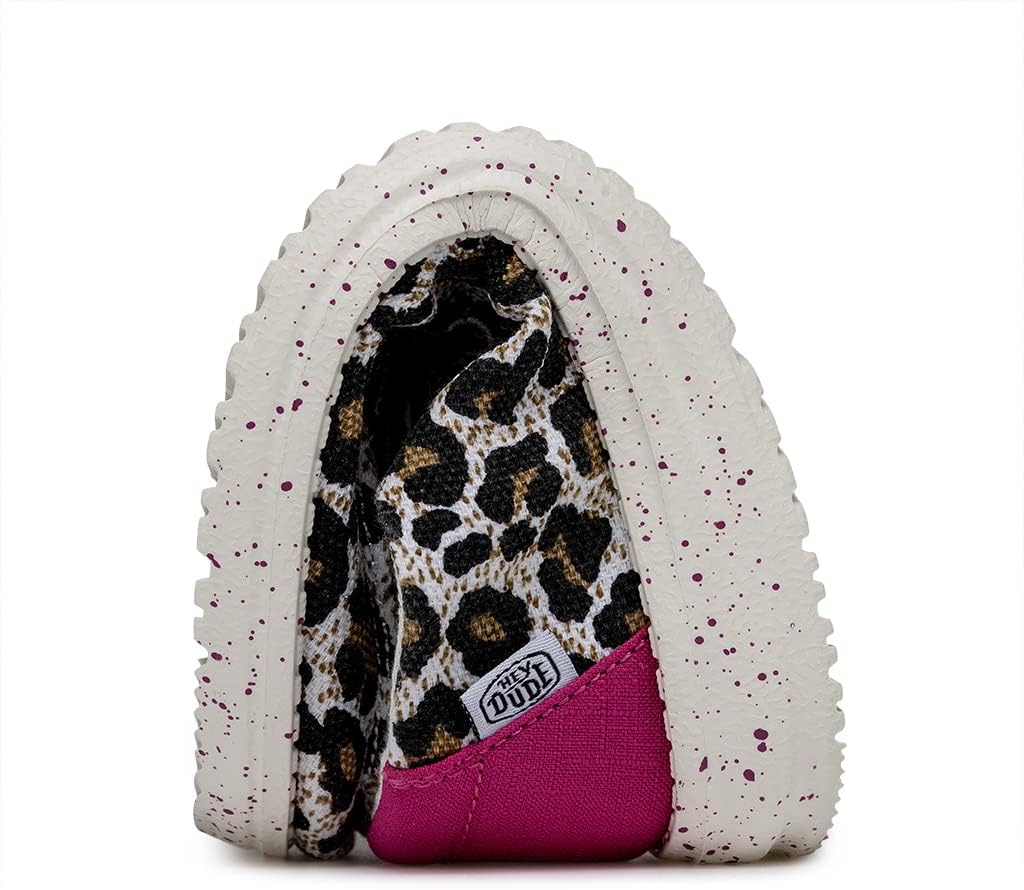 HEYDUDE Wendy Cat (Little Kid/Big Kid) Loafers for Kids - Cotton-Blend Upper - Flex & Fold Technology Cheetah 4 Big Kid M