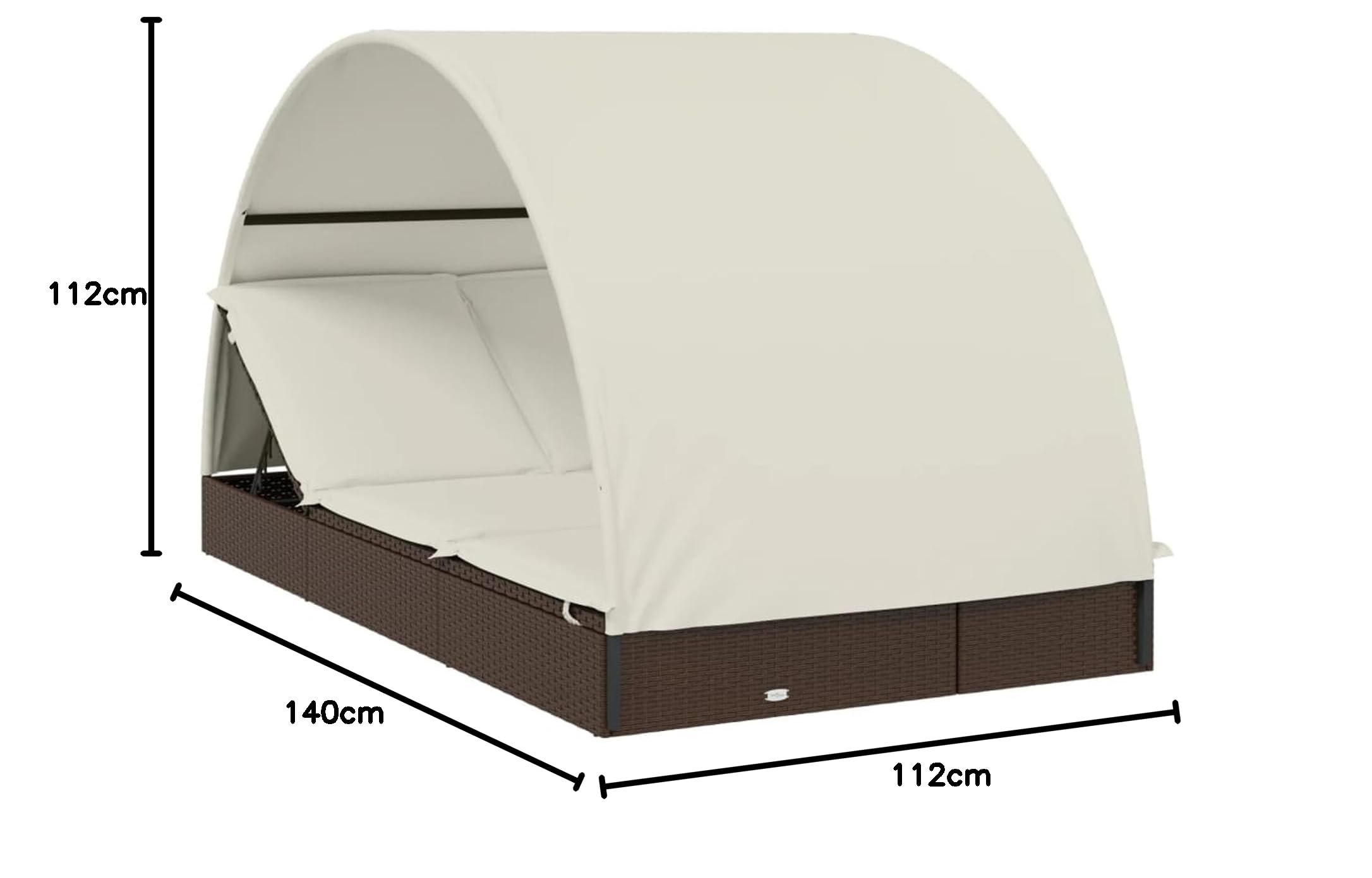 Rantry Casa Lettino Doppio Tetto Rotondo Marrone 211x112x140 cm Polyrattan, Lettini Prendisole, Divano Letto Mobili, Lettini da Giardino, Lettino da Piscina, Lettino Prendisole da Giardino Decor
