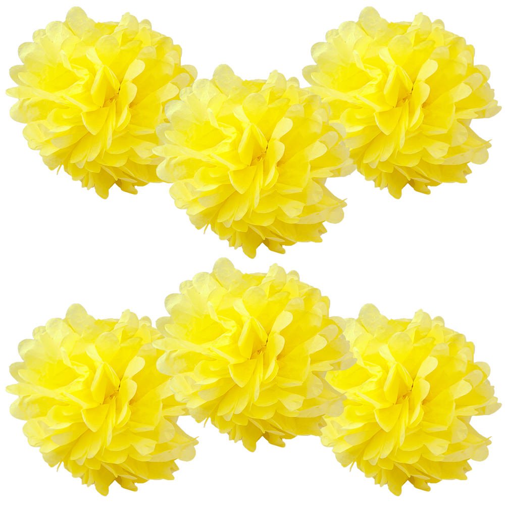 WYZworks Set of 6 - Yellow 8" - (6 Pack) Tissue Pom Poms Flower Party Decorations for Weddings, Birthday, Bridal, Baby Showers, Nursery, Décor, Halloween