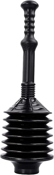 JS Jackson Supplies Professional Bellows Accordion Toilet Plunger, High Pressure Thrust Plunge Removes Heavy Duty Clogs from Clogged Bathroom Toilets, All Purpose Power Plungers for Bathrooms, Black