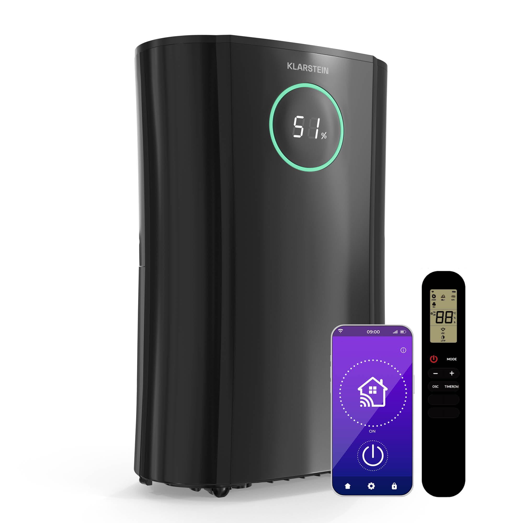 Klarstein DryFy ProConnect 24L Deshumidificador Smart, Wi-Fi, Silencioso, Bajo Consumo, Temporizador 24h, Filtro HEPA, Control de Humedad, Portátil para Hogar/Oficina, Habitaciones hasta 36m², Negro