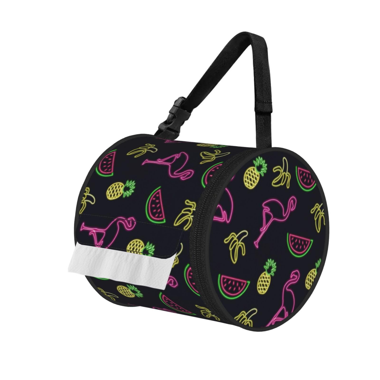 Pineapple Banana Flamingo Printed Hanging Tissue Organizer, Smooth Zipper Oxford Cloth Roll Holder for RV Bathroom Desk