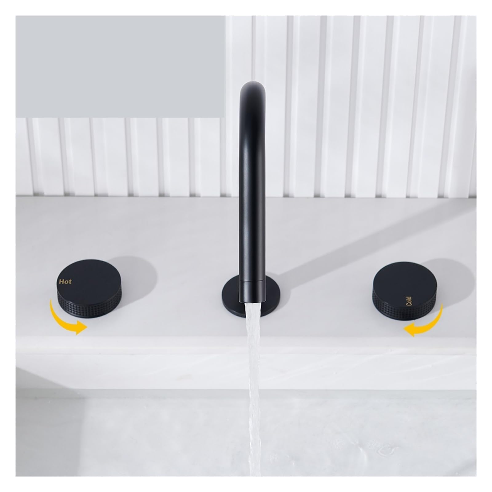 Grifo de Lavabo Negro Mate de 3 uds., Mezclador de Fregadero frío y Caliente, Montaje en encimera, Mango Doble moleteado, Grifo de 3 Agujeros, Kit de Grifo de baño(1733D-GM)
