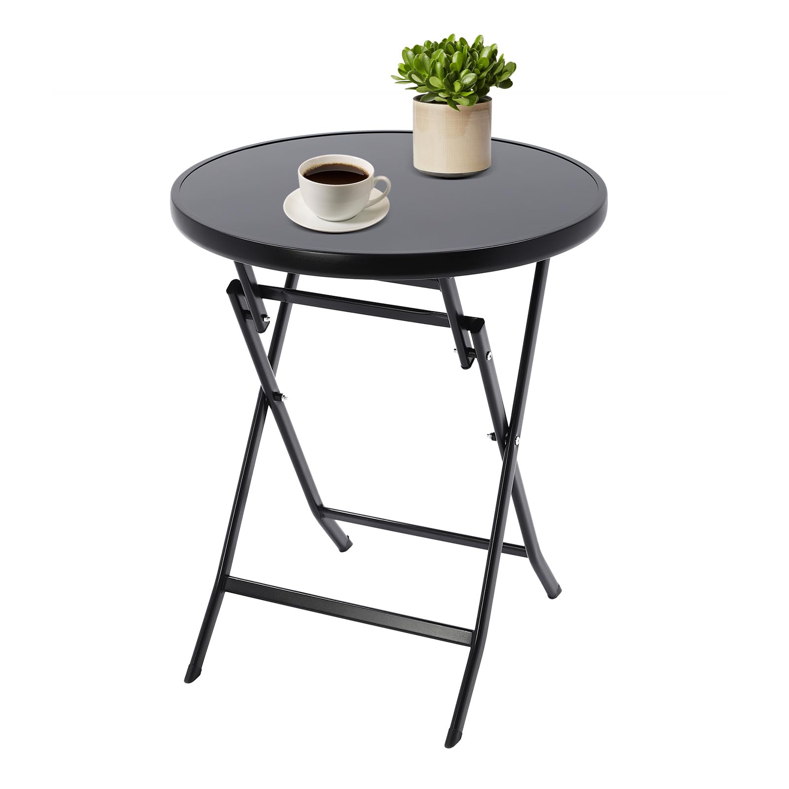 BENTFL Outdoor Side Table Round, 23.62" Patio Folding Side End Table, 264.55lbs Weight Capacity Iron Small Portable Coffee Table for Gardens Balconies