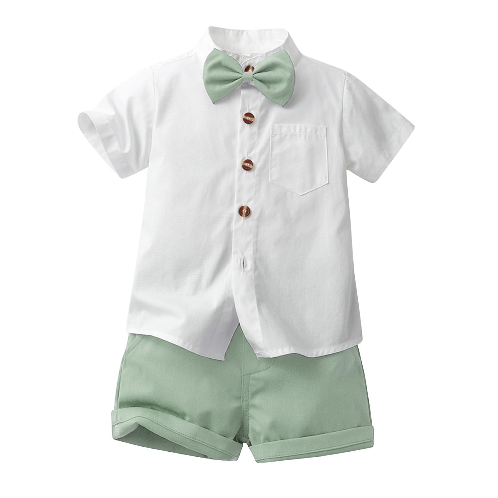 Bimbo Completini e Coordinati Gentiluomo, Camicia a Maniche Corte e Papillon + Pantaloncini Completo Cerimonia per Bambini e Ragazzi