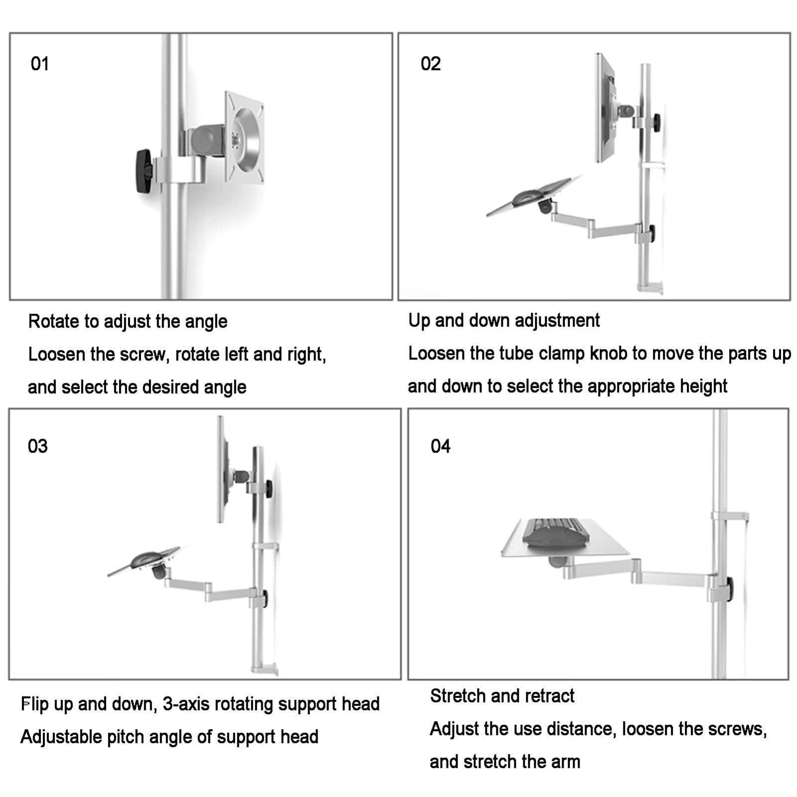 Supporto da scrivania per monitor da 17 a 27 pollici, braccio articolato full-motion, altezza regolabile con vassoio per tastiera, capacità di carico 10 kg, postazione di lavoro in piedi