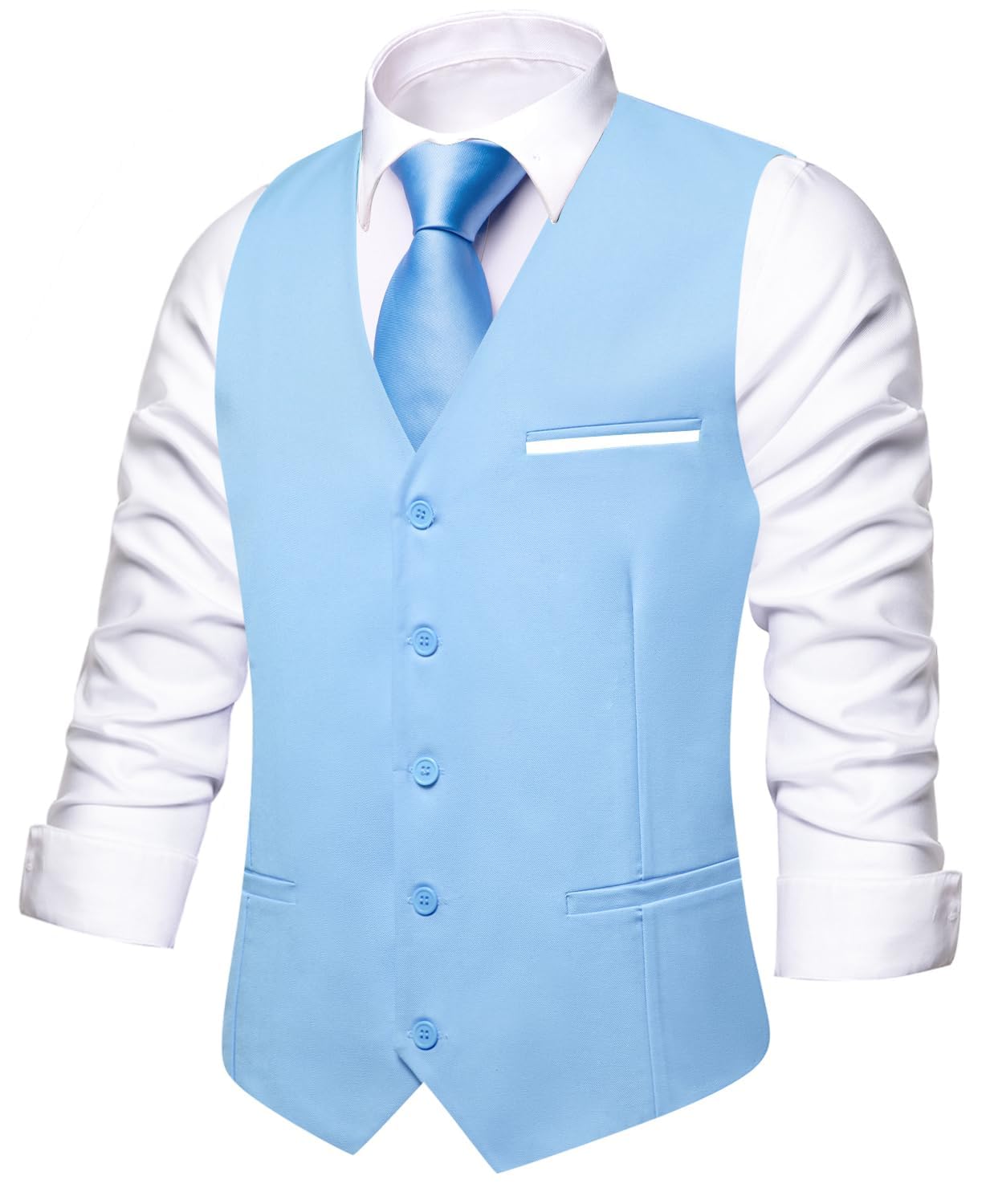 Hi-Tie Men's Formal Suit Vest Solid Fit Vest for Men 3 Pockets V Neck Waistcoat Business Wedding Casual