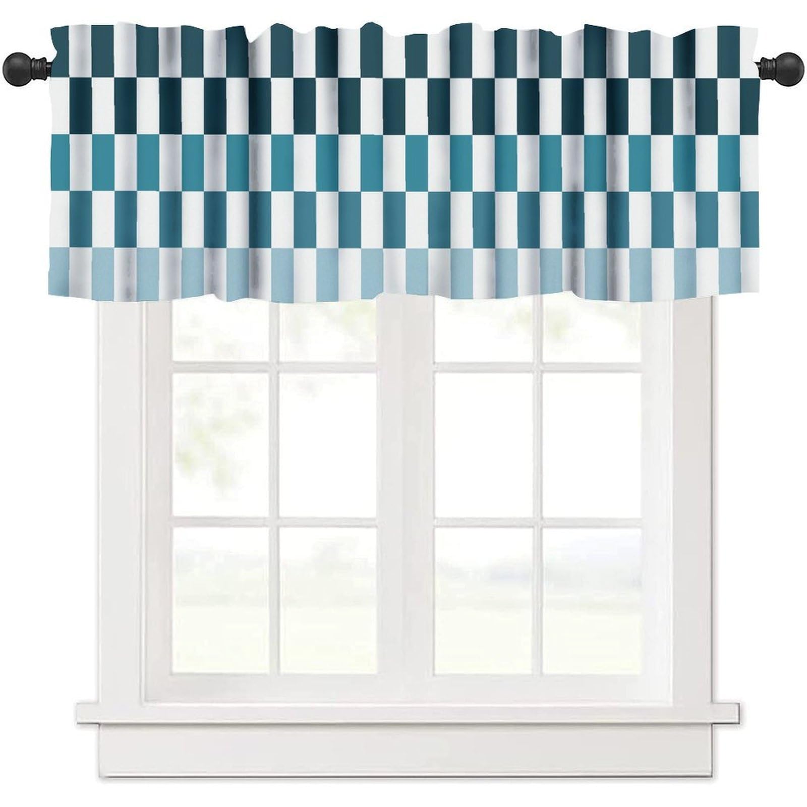 Geometric Navy Blue Striped Window Valance Curtains Modern Stripes Window Treatments Abstract Art Aesthetic Boho Block Grid Check Curtain Valance for Bedroom Living Room Kitchen 54x18inch