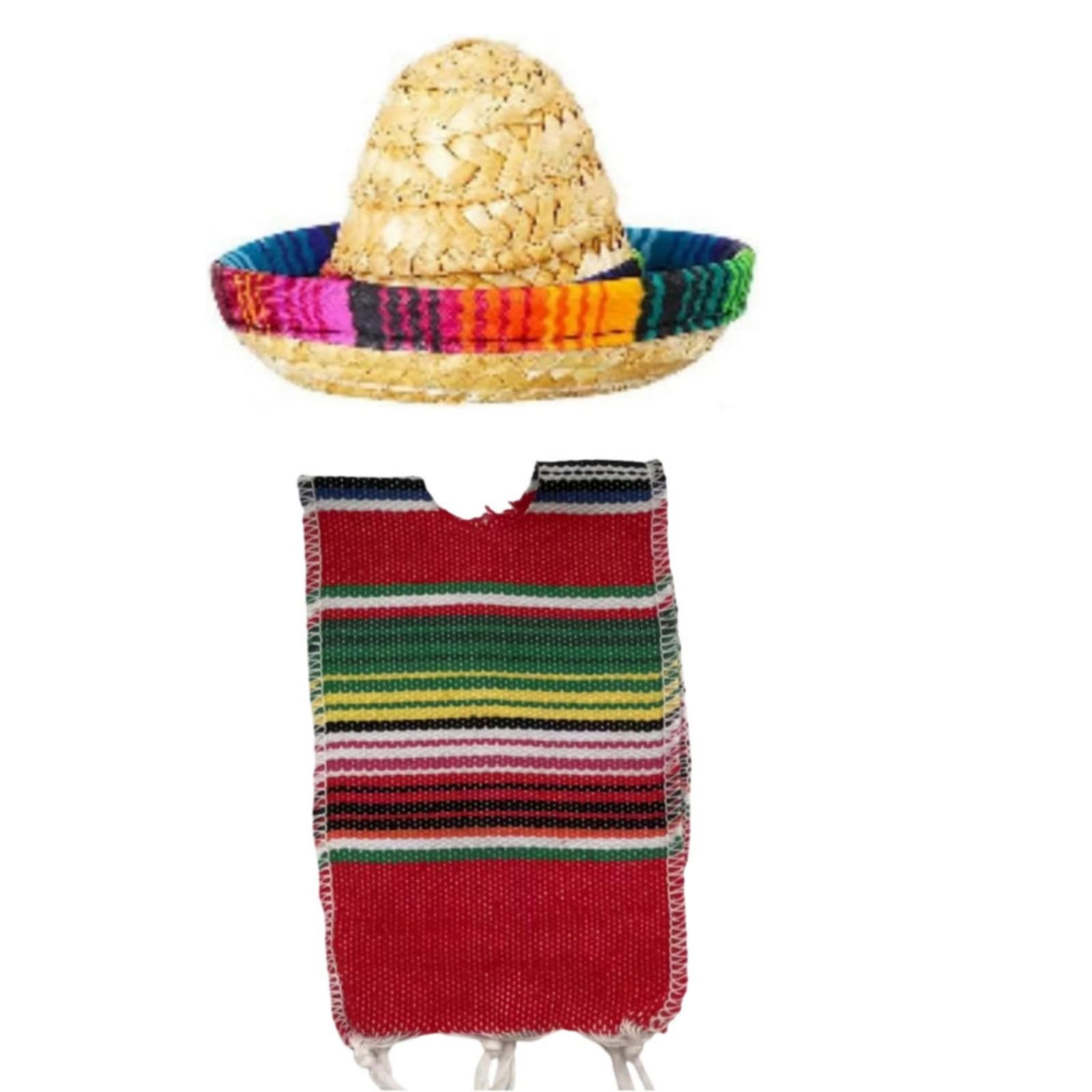 Cazqgoy Unisex Infant Red 1 X Small Mexican Sombrero Hats And 1 X Serapes Ponchos For Bottles, Colourful Beer Poncho Cover, Tiny Sombrero Hat, Mini Serapes Poncho For Bottles, L
