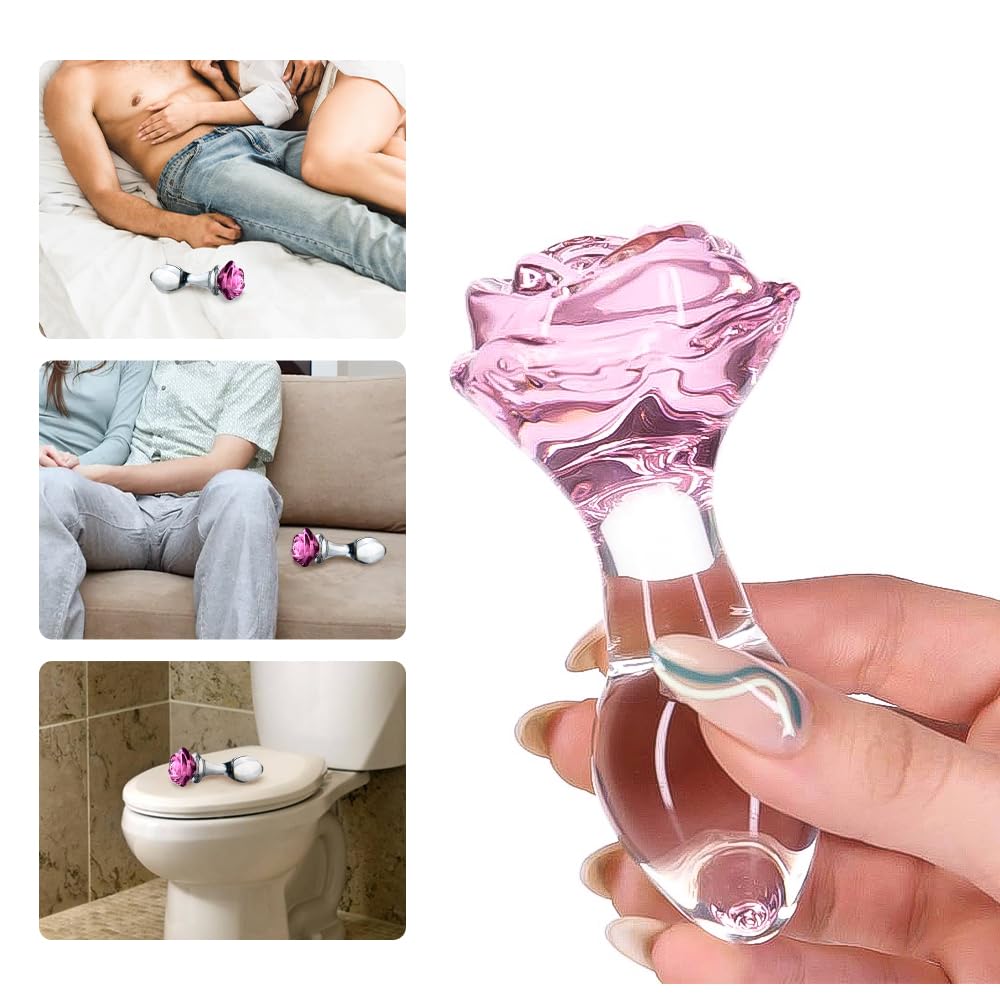 Crystal Glass Butt Plug,Mini Pink Glass Anal Plug, Anal Masturbation Plug for Men Women Gay and Couples: Transparent/Pink