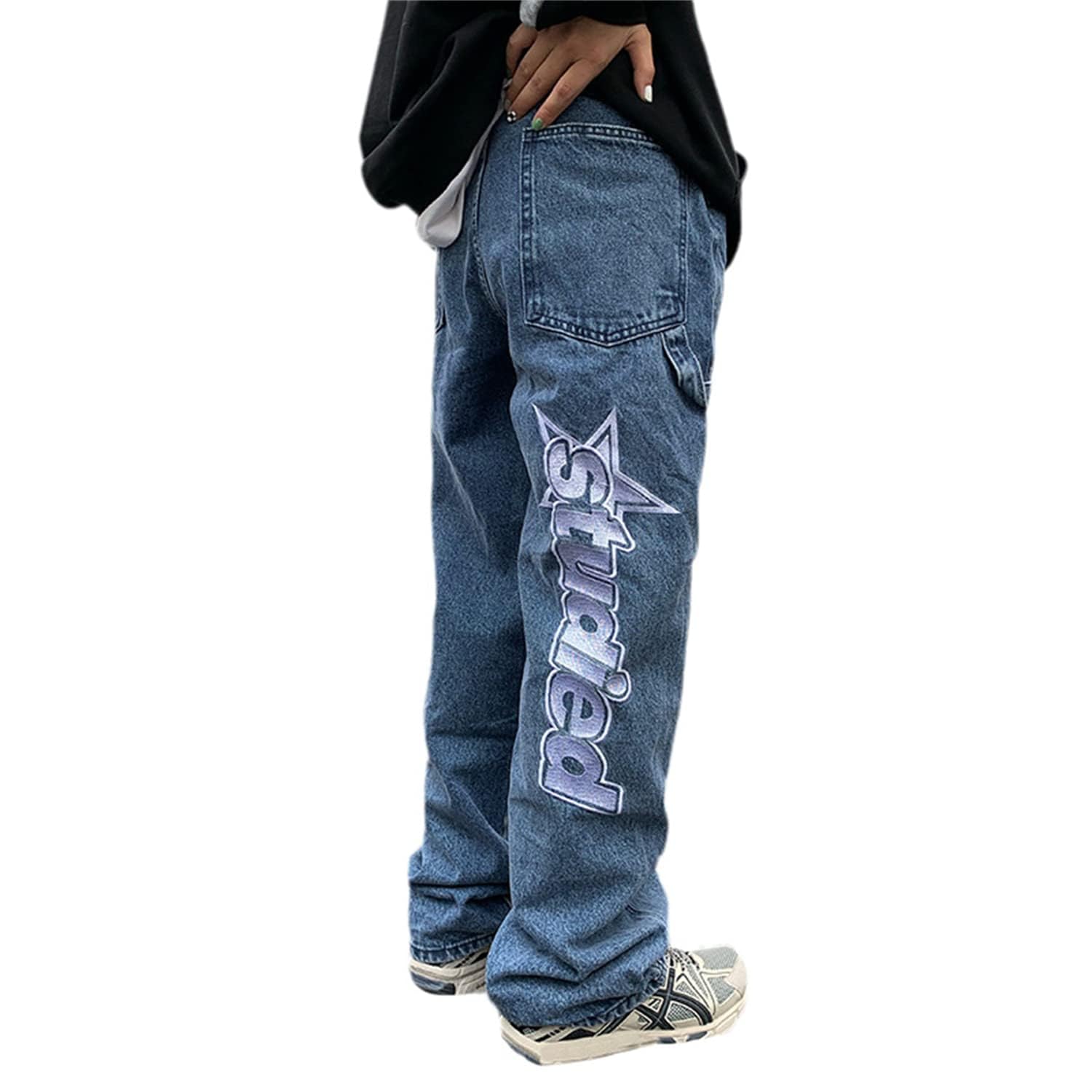Jeans Hip Hop Y2K Unisex - Vita Alta Con Stampa Teschio E Tasche Grandi, Stile Gotico Vintage - Foto 5