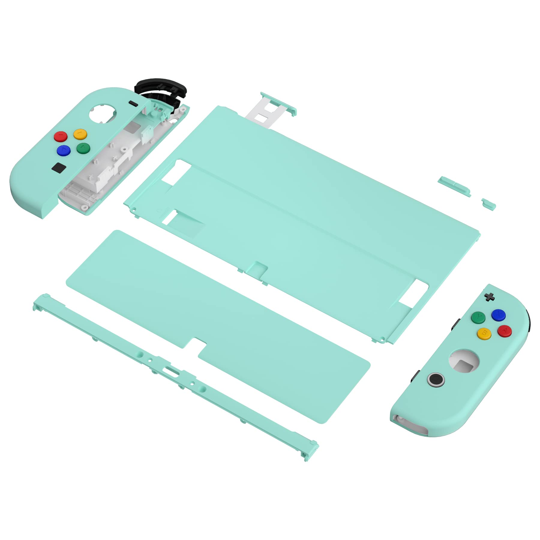 eXtremeRate Coque de Remplacement pour Nintendo Switch OLED, Coque Complète pour Nintendo Switch OLED, avec Bouton Coloré Béquille en Métal, Coque pour Joycon， Cyan Clair