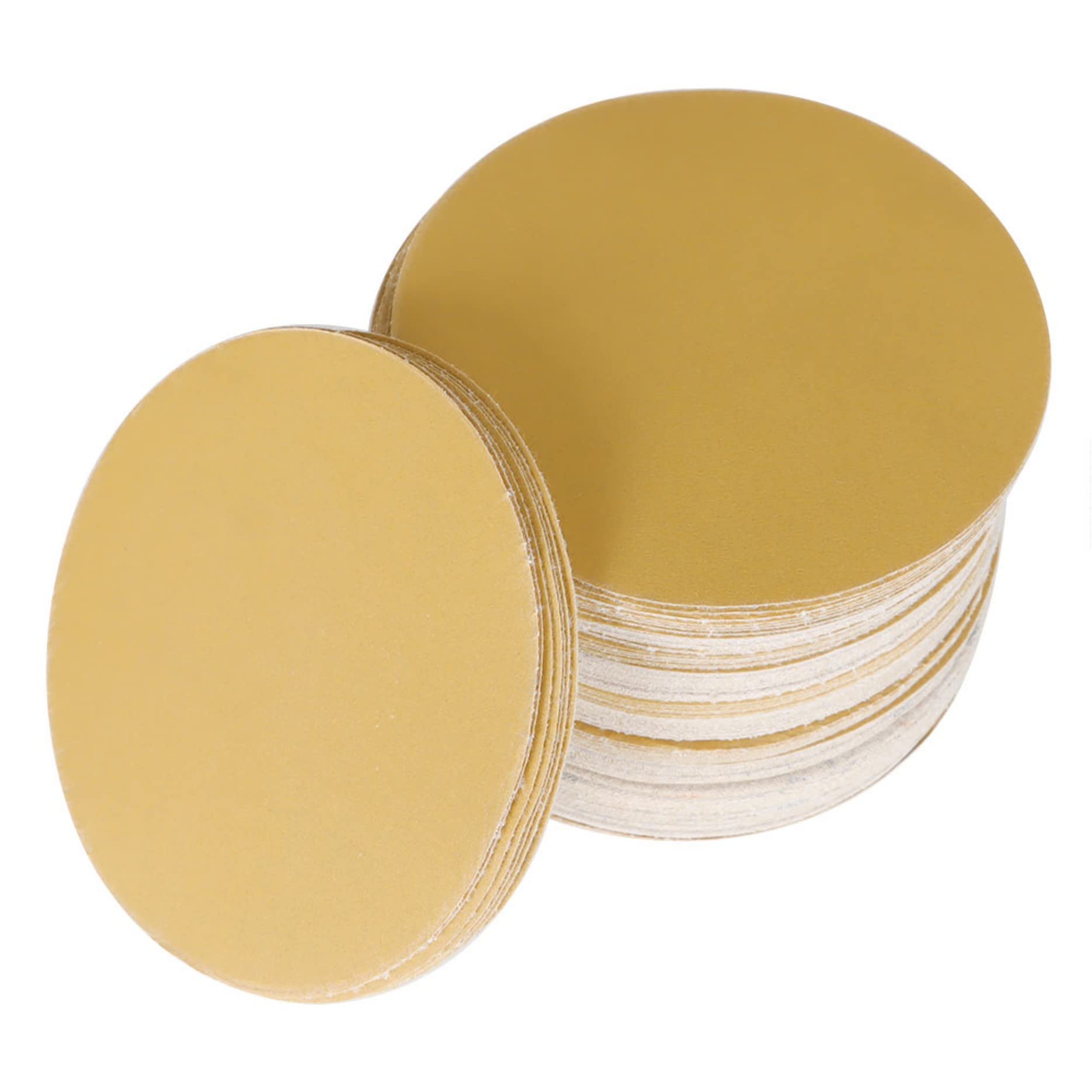 100 discos de lijado de gancho y bucle de 6 pulgadas, sin agujeros, grano 60, almohadillas de papel de lija orbital, disco de lijado dorado para accesorios de pulido