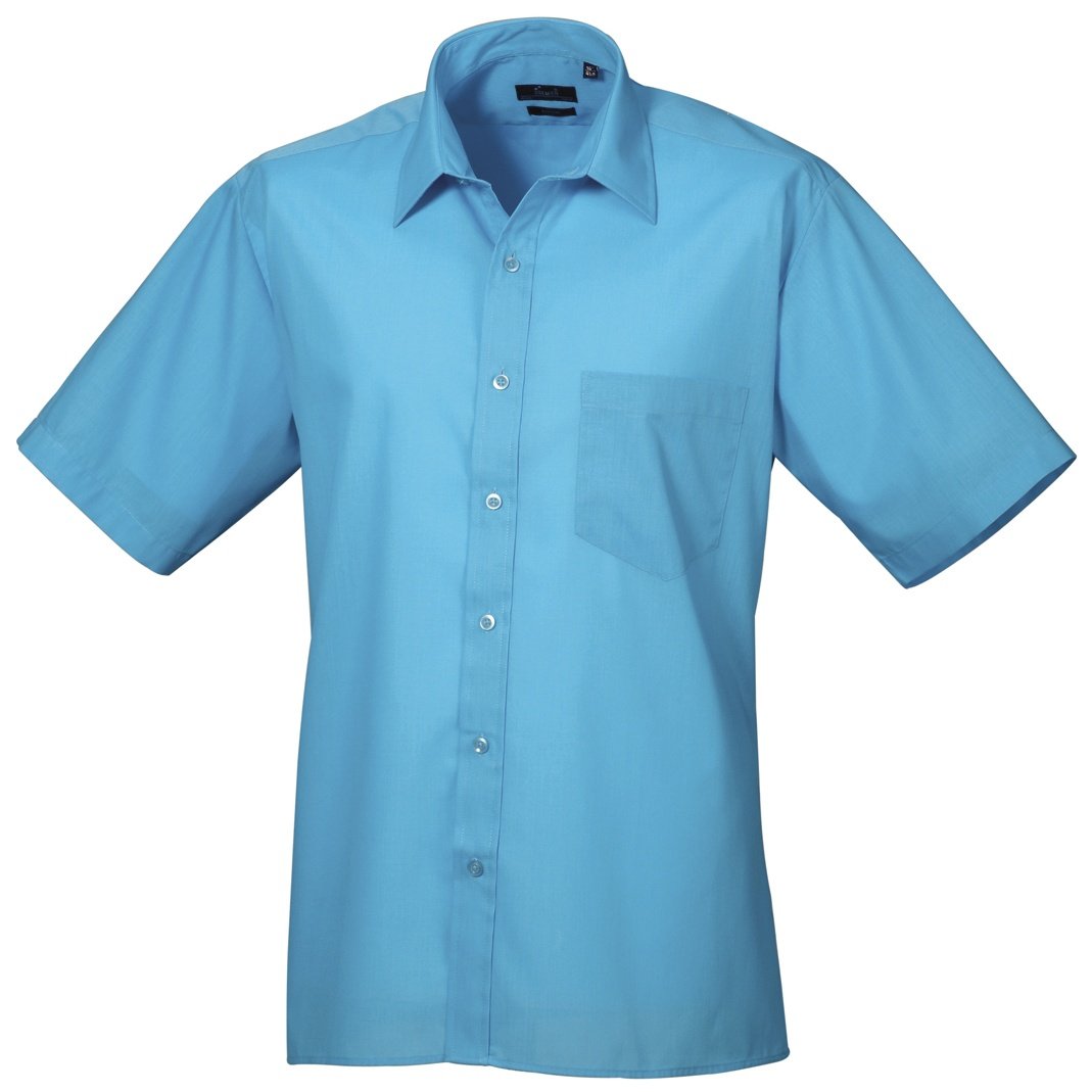 Premier Mens Short Sleeve Formal Poplin Plain Work Shirt (16.5) (Turquoise)
