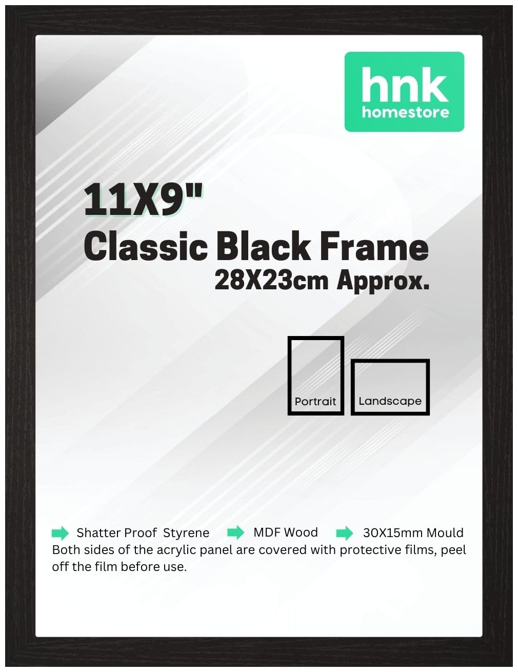 HNK Homestore HNK Classic Picture Poster Frame, 11X9" Black Frame, Wood Finish, Portrait, Landscape Display Rectangle 28X23cm Frame (Black Picture Frame)