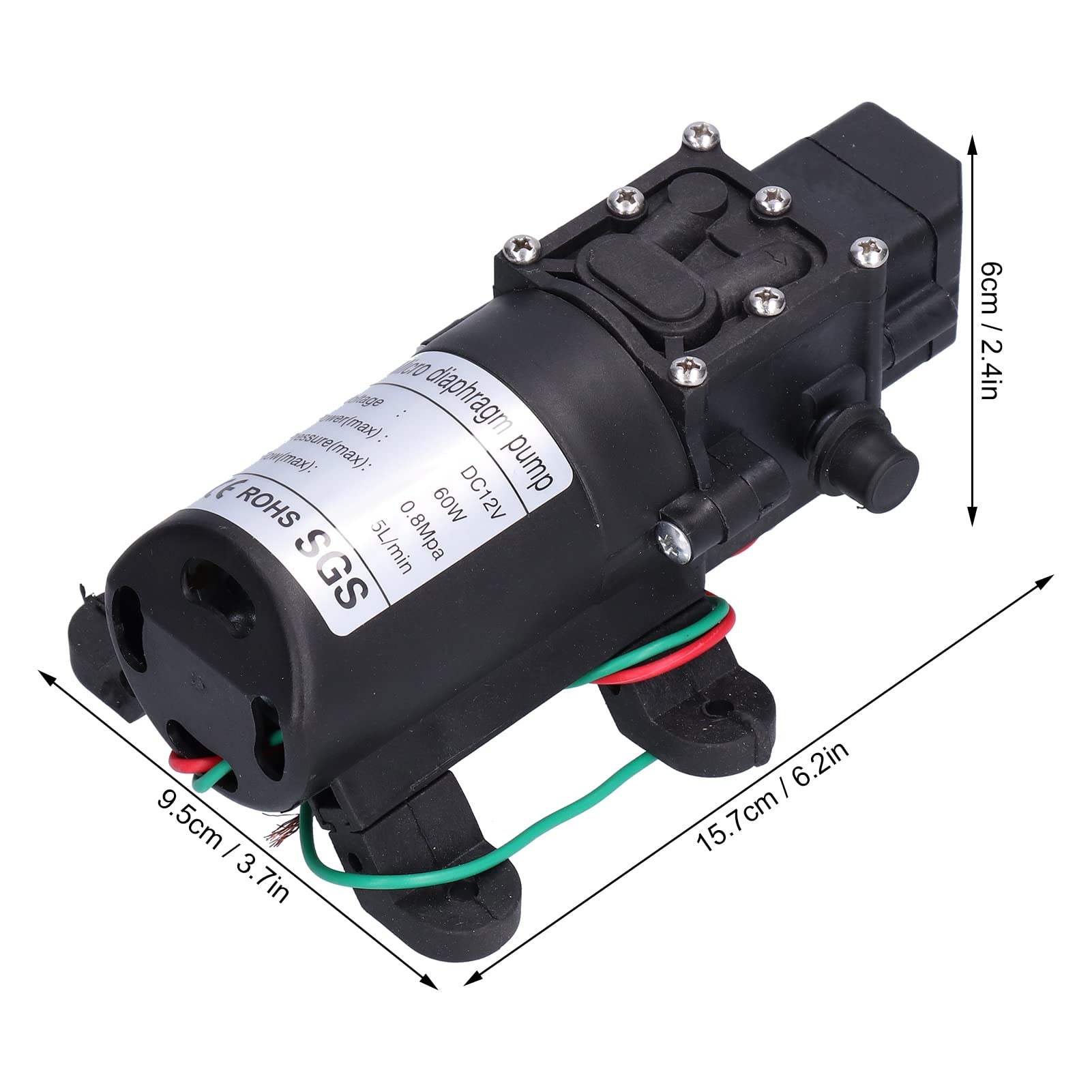 Pompe à Diaphragme 12 V, 60 W 5 L/min 0,8 MPa Pompe de Pulvérisateur Auto-amorçante à Grand Débit avec Arrêt et Démarrage Automatiques, Pompe de Surpression D'eau pour Irrigation de Jardin, Piscines