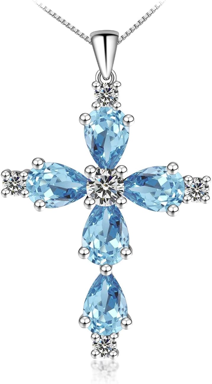 Cross Necklace For Women,925 Sterling Silver Jesus Christian Religious Birthstone Jewelry