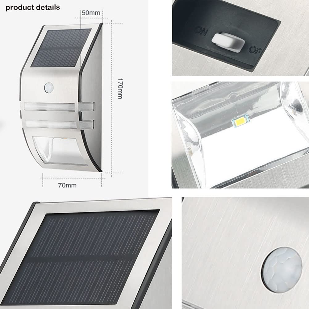 Solarlampen für Außen mit Bewegungsmelder LED Solar Wandleuchten Edelstahl Außenbeleuchtung IP65 Wasserdicht Solarleuchten Aussenleuchte Wandlampen für Garten Haustür Garage Pfad Zaun,4pc