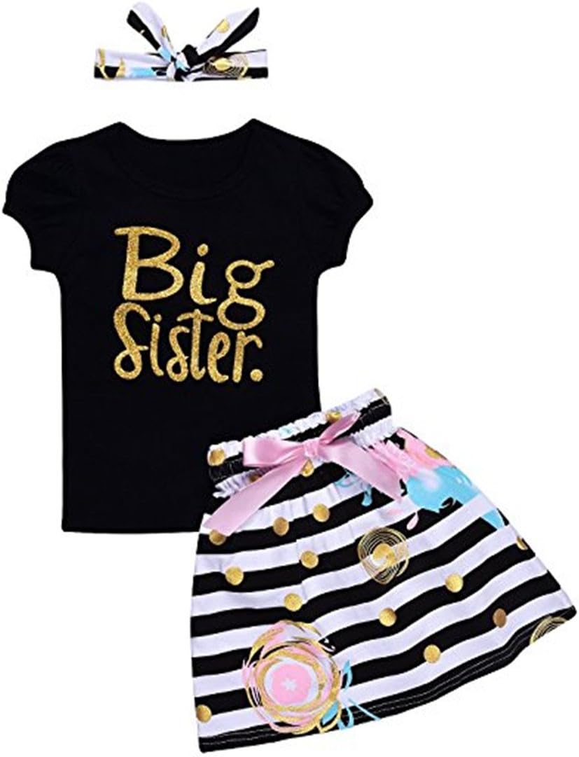 Viworld Baby Girls Clothes Little Big Sister T-Shirt Romper Pant Set (A-Big Sister, 3-4 T)