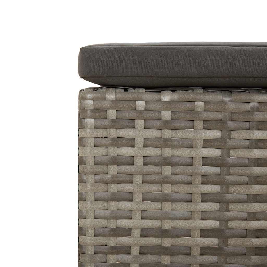 vidaXL Reposapiés de jardín con cojín de ratán sintético Gris