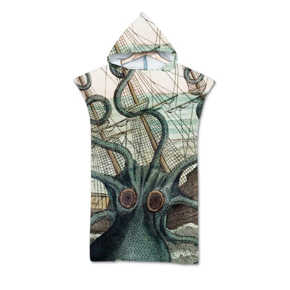 Sticker Superb. Gray Green Beach Surfing Swimming Robe 110 * 75 Cm 3D Animal Dolphin Bear Truck Shark Polyester Light Weight Wetsuit Changing Towel Poncho With Hood Beach Towel Bathrobe (Gray Green)