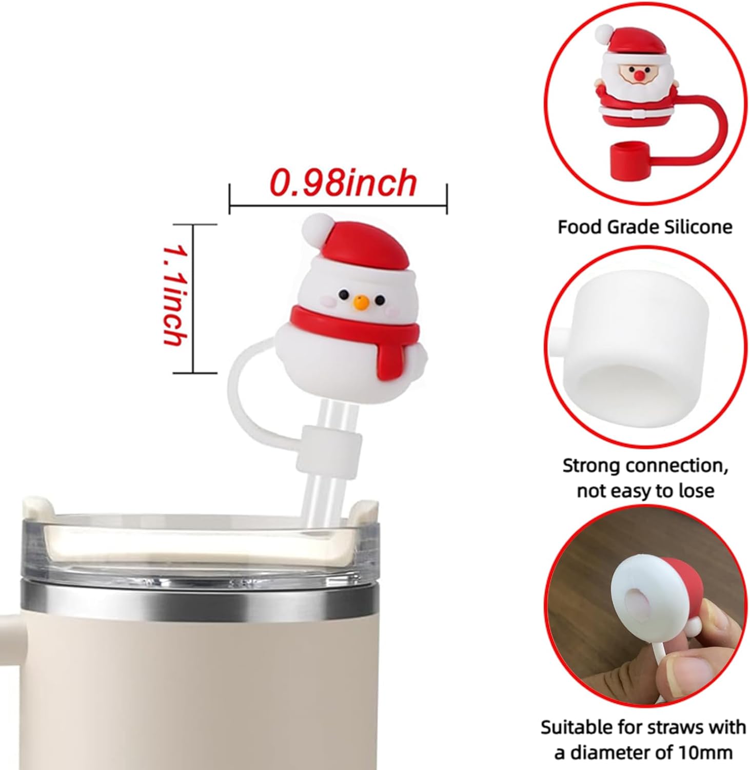 Christmas Halloween Straw Covers Cap Compatible with Stanley Cup 30 40 oz, Silicone Reusable Drinking Straw Topper, Funny Tumbler Accessories 2024 Halloween Christmas Gifts (Christmas-8pcs) - Image 3