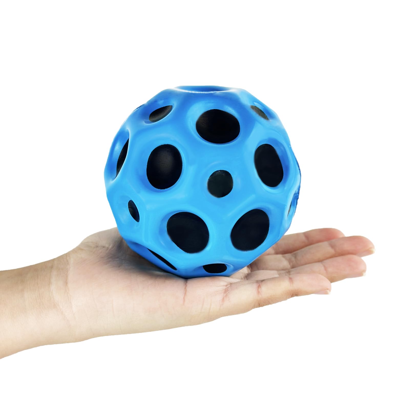 Luckana 10cm Blue Moon Space Balls, Hyper Bouncy High Bounce Ball for Kids & Adults, Extreme Bouncing Moon Shape, Easy to Grip & Catch, Improves Hand-Eye Coordin