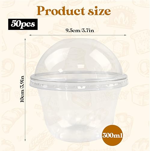 Miniatura 2 de Rainmae Paquete de 50 vasos desechables de plástico transparente con tapas de cúpula vasos de postre de PET de cristal de 85fl oz9 onzas para ir a