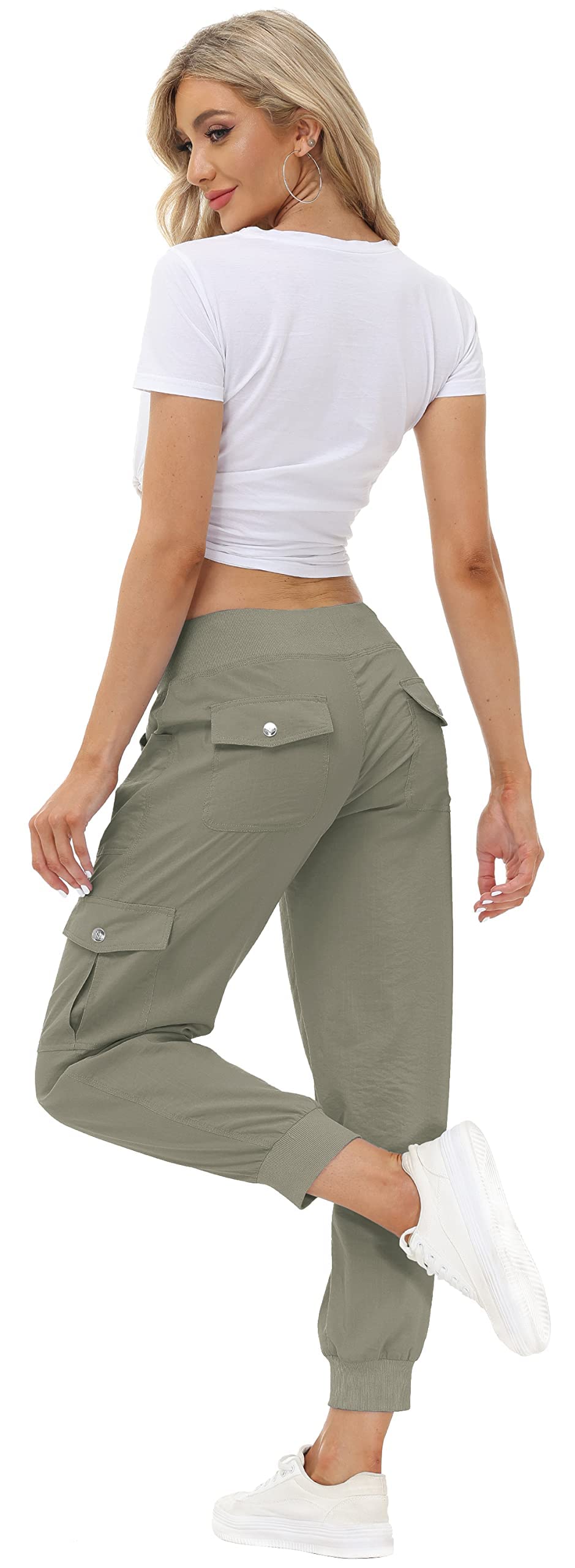 JINSHI Pantalons de Randonnée Femme Cargo Léger Pantalon D'extérieur Été Jogging Travail Taille Haute avec Poches