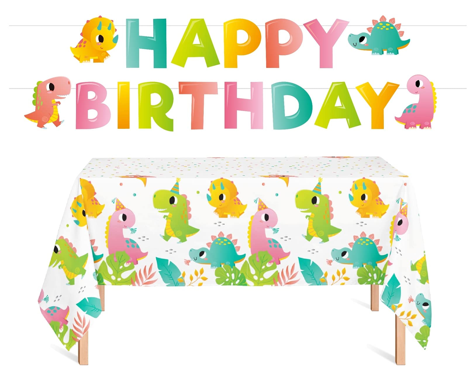 Amazon.com: 4 pc Girls Dinosaur Table Cover & Happy Birthday Letter Banner  Value Party Pack Size: 54" x 108" Kids Birthday Party Dinosaur Theme party  Supplies : Toys & Games