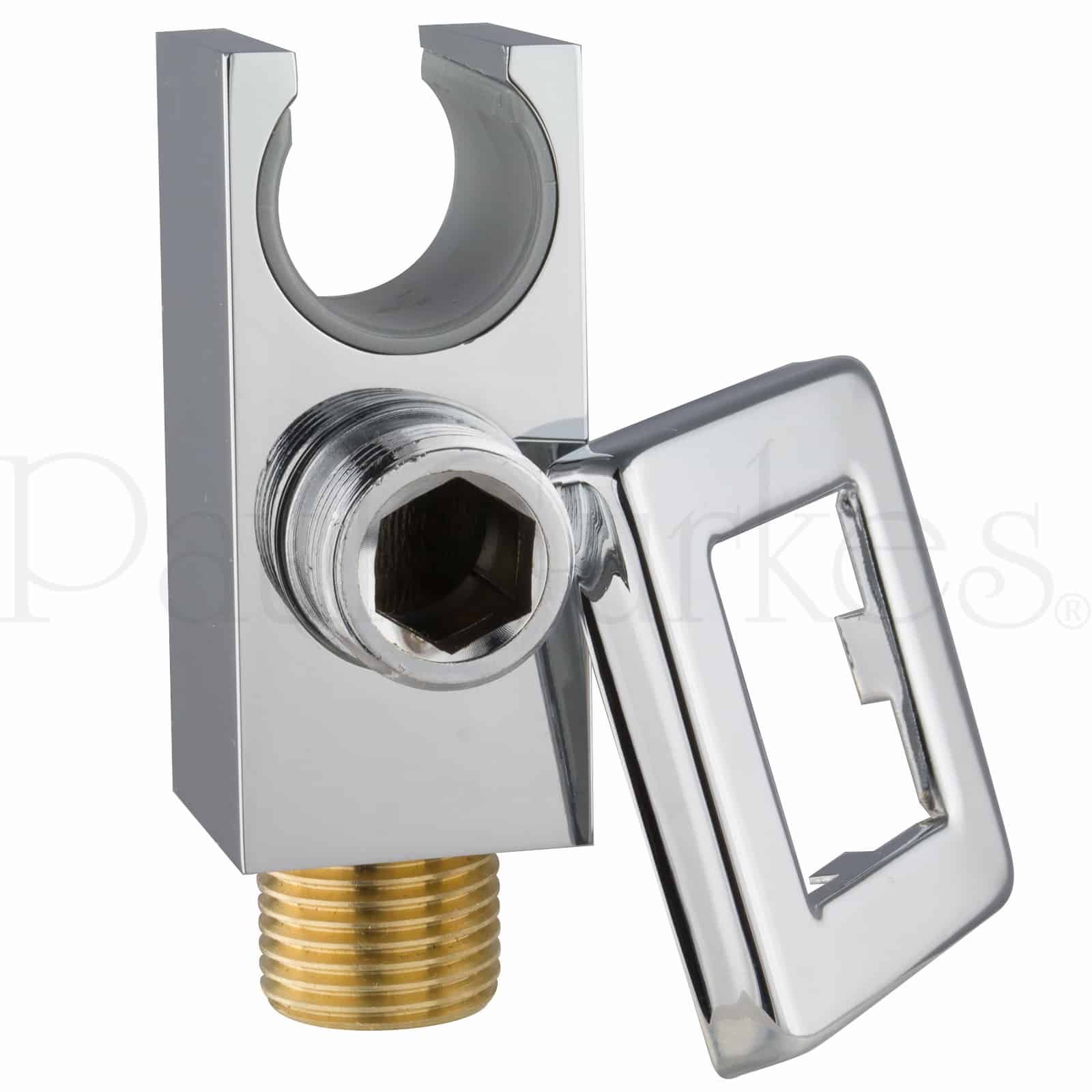 Conector de Pared con Soporte para Duchas de Mano, Cuadrado, Latón Macizo Cromado, Rosca 1/2 Pulgadas