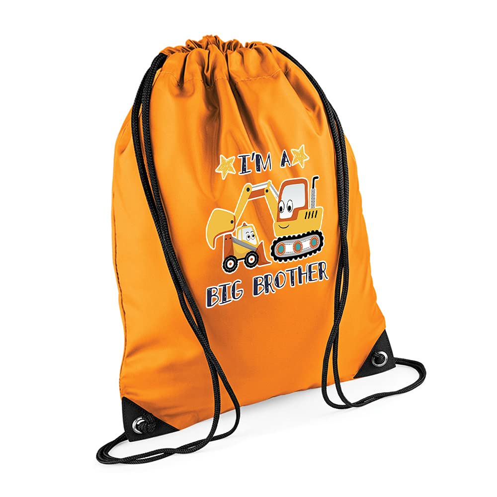 I'm a Big Brother Funny Birthday/Secret Santa Siblings Gift Drawstring Bag, PE Gym Kit, Swimming Rucksack. (Orange)
