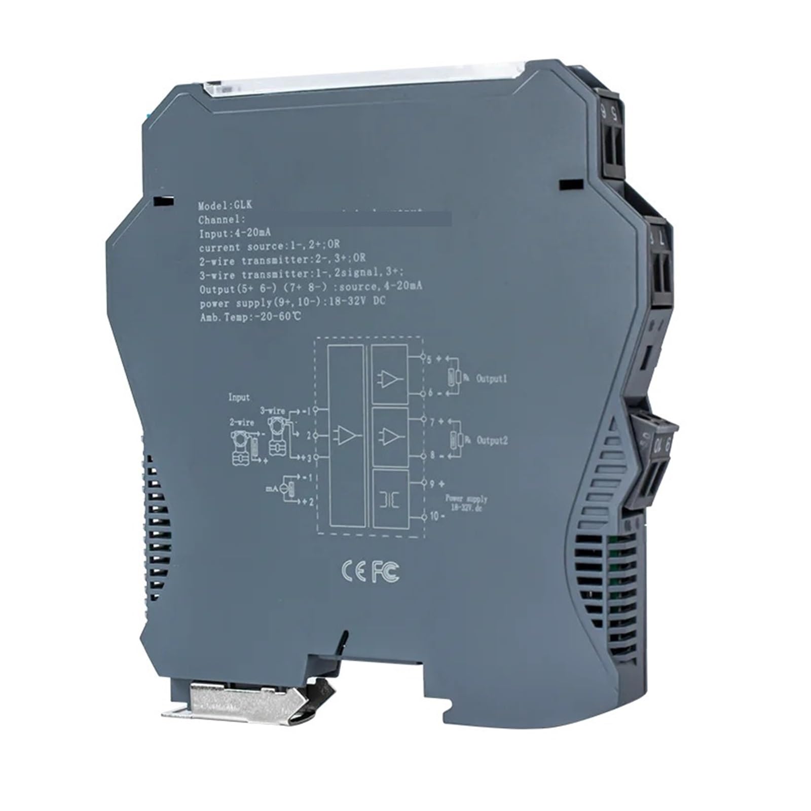 Convertisseur de signal 0-75mV vers 4-20mA pour rail DIN 35mm