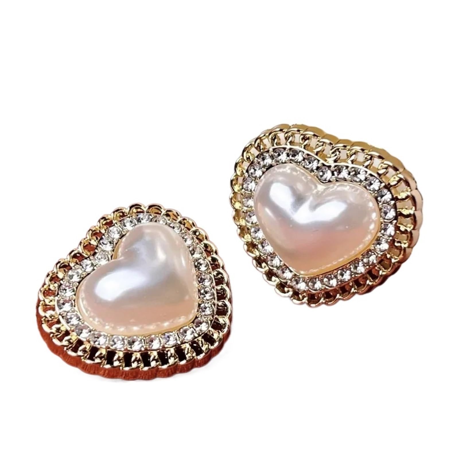 guziki z kryształu górskiego, Guziki Rhinestone Serce Perłowe 23mm Multikolor 5 szt(Gold)